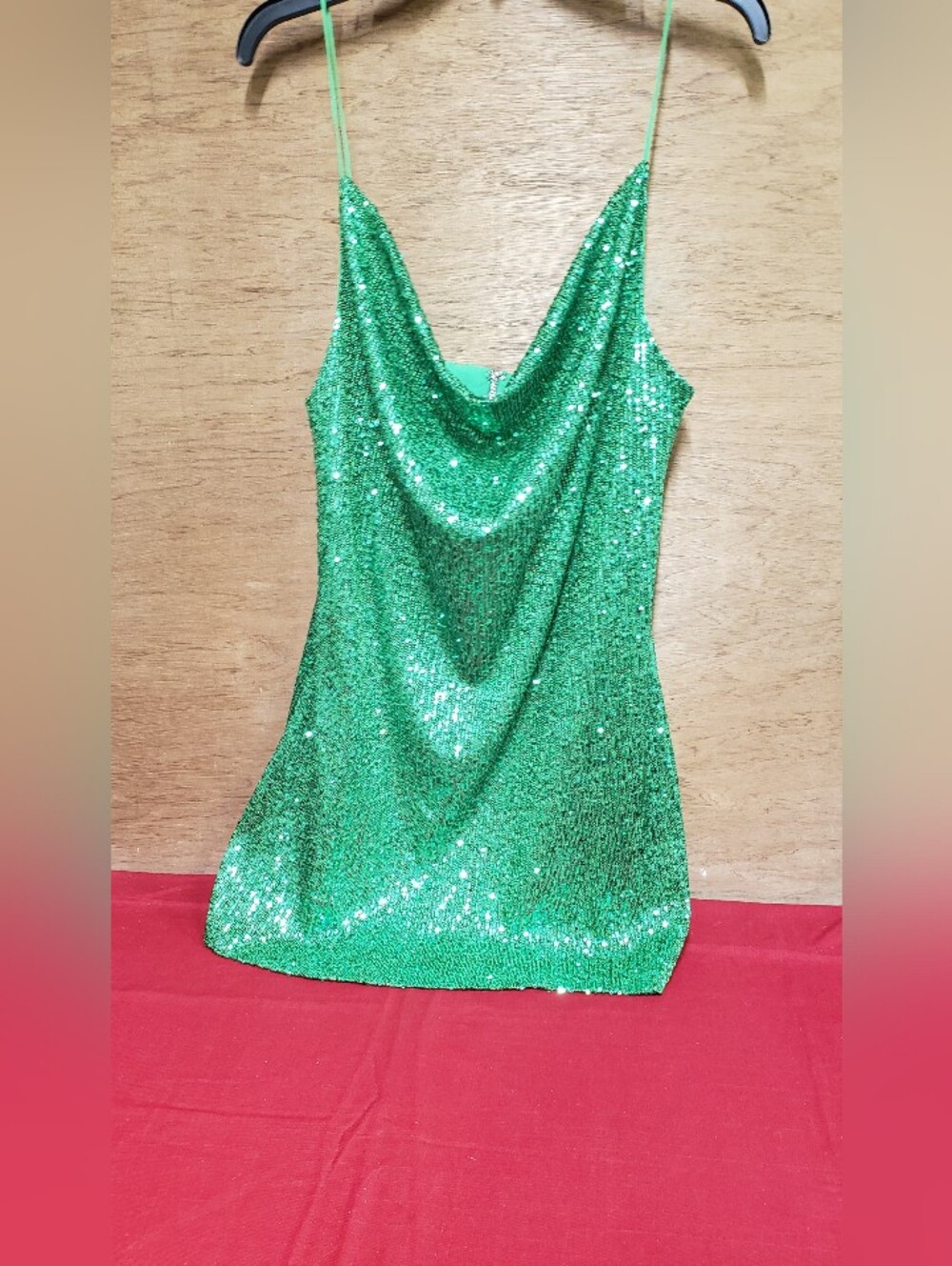 Shinestar Vibrant Emerald Green Cowl Neck Sequin Mini Dress XL  NWT